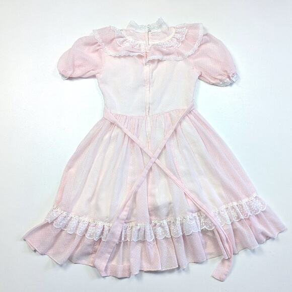 Vintage Jeunes Filles Gunne Sax Dress Girls Size 7-8 Pink Polka Dot Semi Sheer - Picture 3 of 9